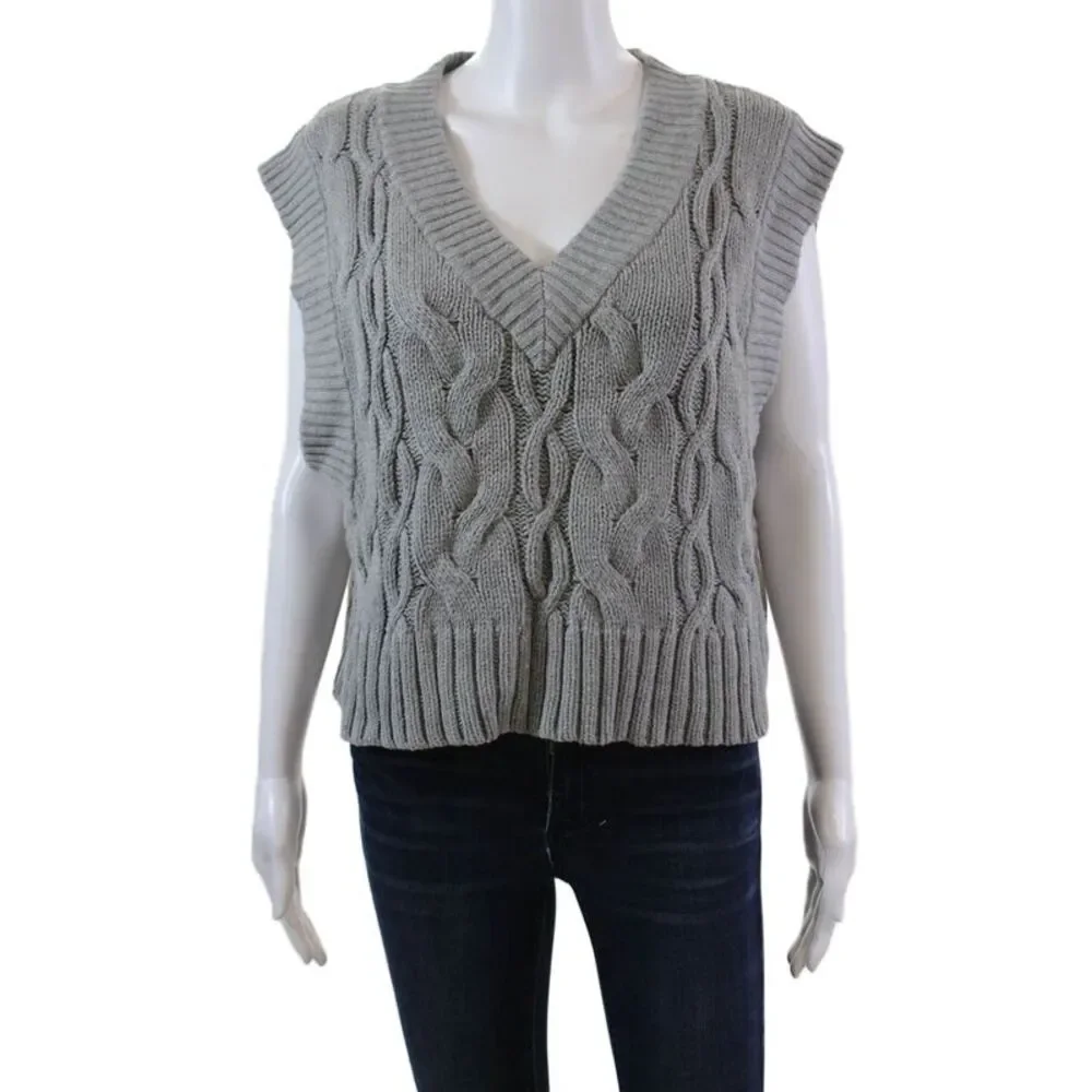 Urban Outfitters Womens Cotton Blend Cable Knit V-Neck Sweater Vest Gray Size S